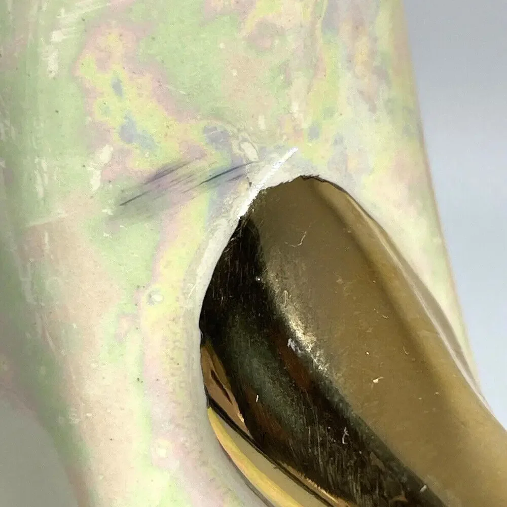 Iridescent Ivory Double Handled‎ Vase 22K Gold Handles Pearl China Co Vintage